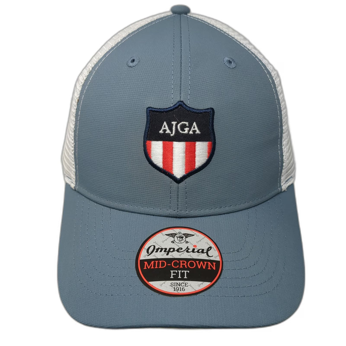 Imperial Trucker Hat Blue One Size AJGA Shield Logo Mesh Back Snapback Golf