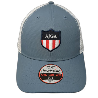 Imperial Trucker Hat Blue One Size AJGA Shield Logo Mesh Back Snapback Golf