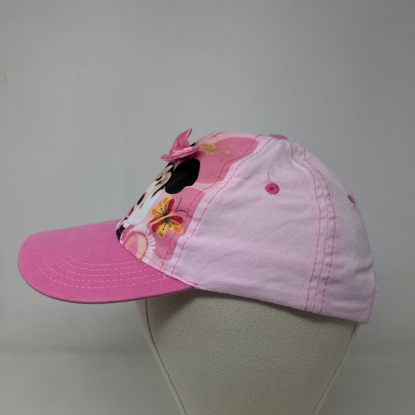 Disney Girl's Strapback Hat Pink OSFM Graphic Minnie Mouse 3D Bow Cotton