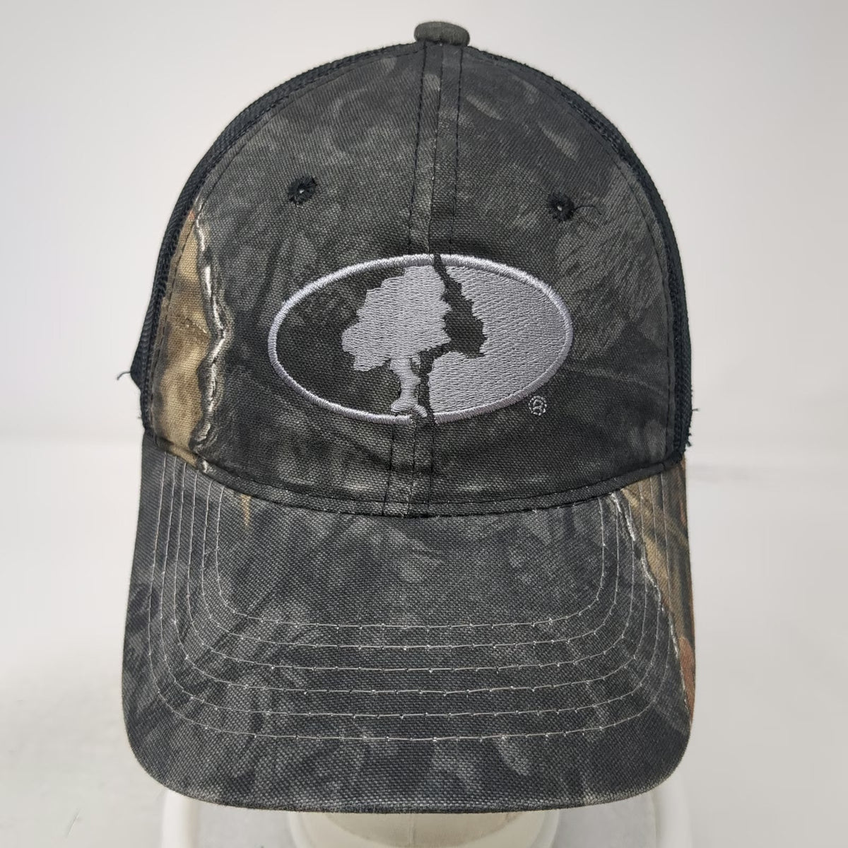 Mossy Oak Baseball Cap Black Gray Camo Mesh Back One Size Strapback Hunting Hat