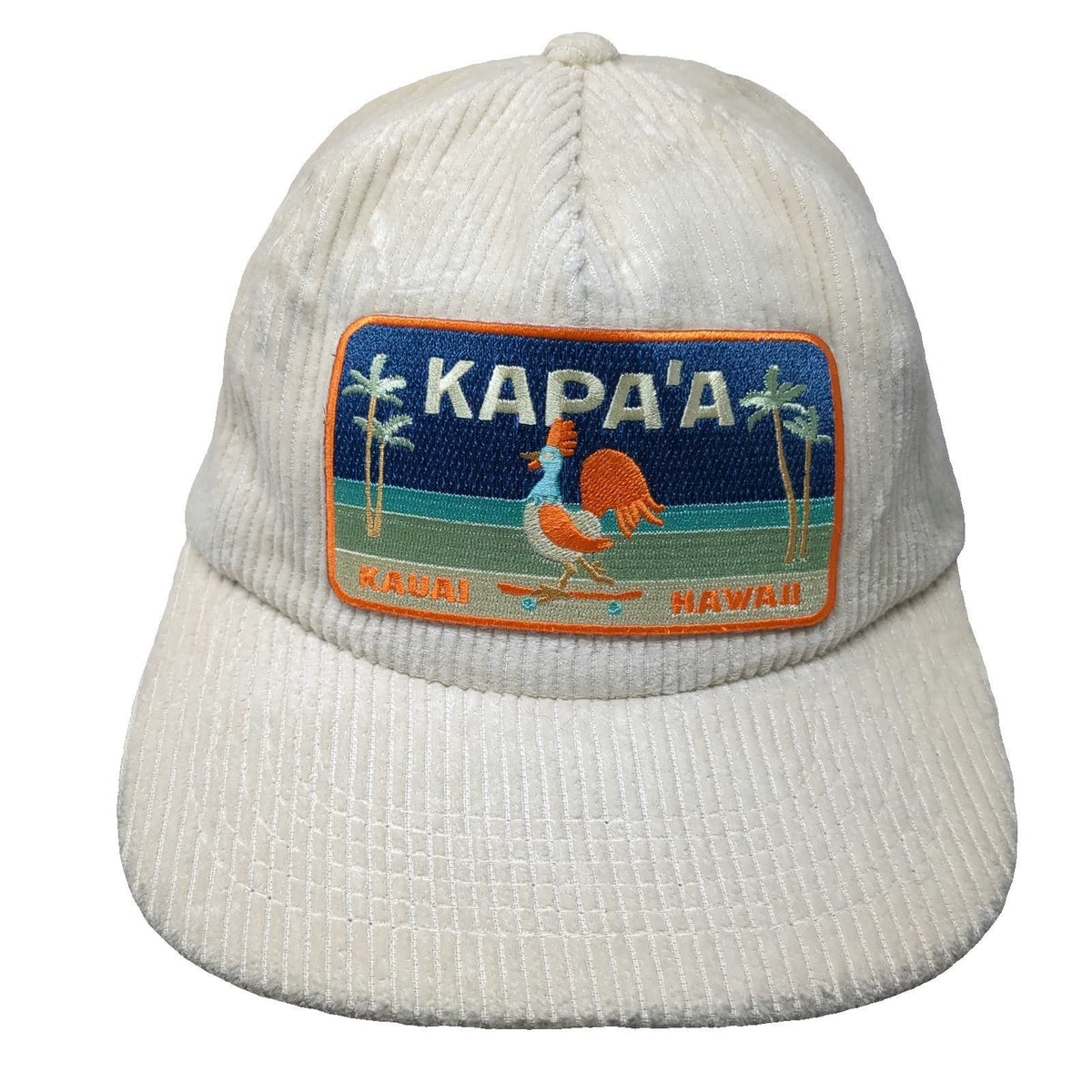 Ascot + Hart 5 Panel Beige Hat One Size Corduroy Rooster Skateboard Kapa'a Kauai