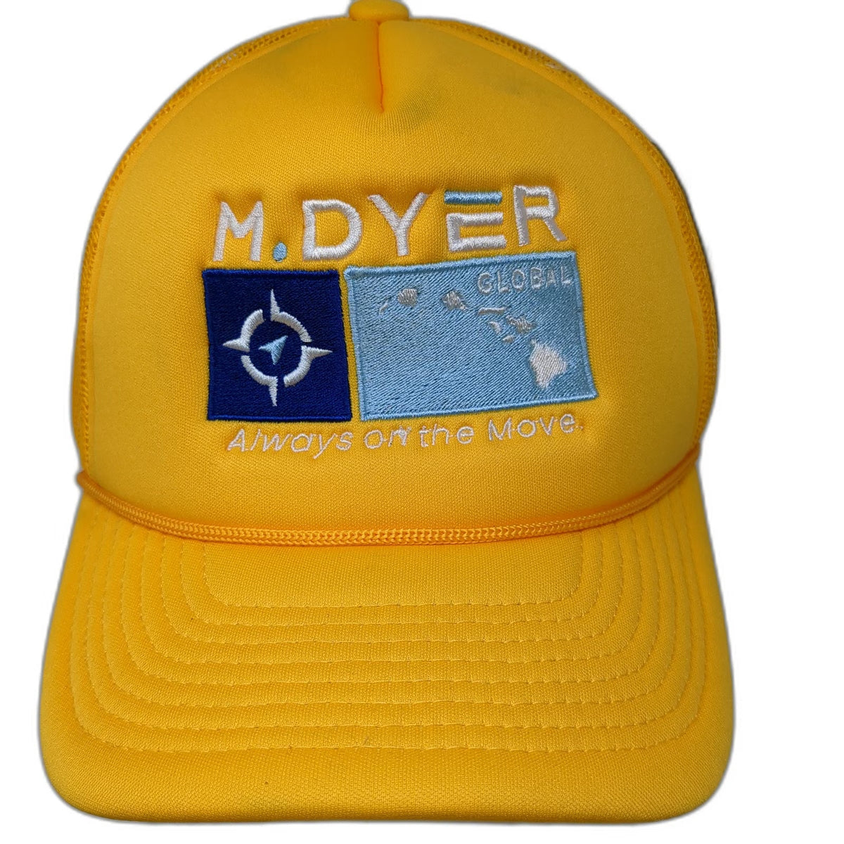 Decky Trucker Hat Yellow One Size M. Dyer Global Hawaii Mesh Snapback Rope