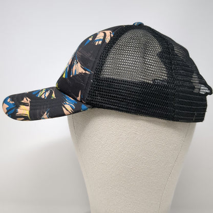 Volcom Trucker Hat Black Blue One Size Tropical Palm Leaf Print Mesh Snapback
