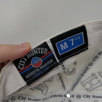 NY New York Boston City Hunter Fitted Hat White 7 1/4 Embroidered 6 Panel