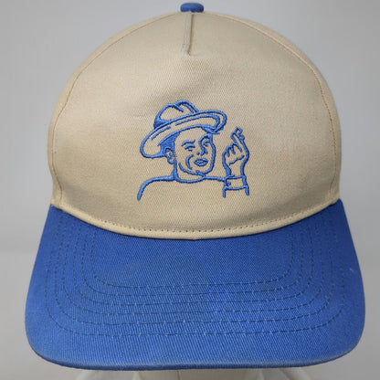 A Better Time 5 Panel Beige Blue One Size Snapback Hat Nicotine Warning Patch