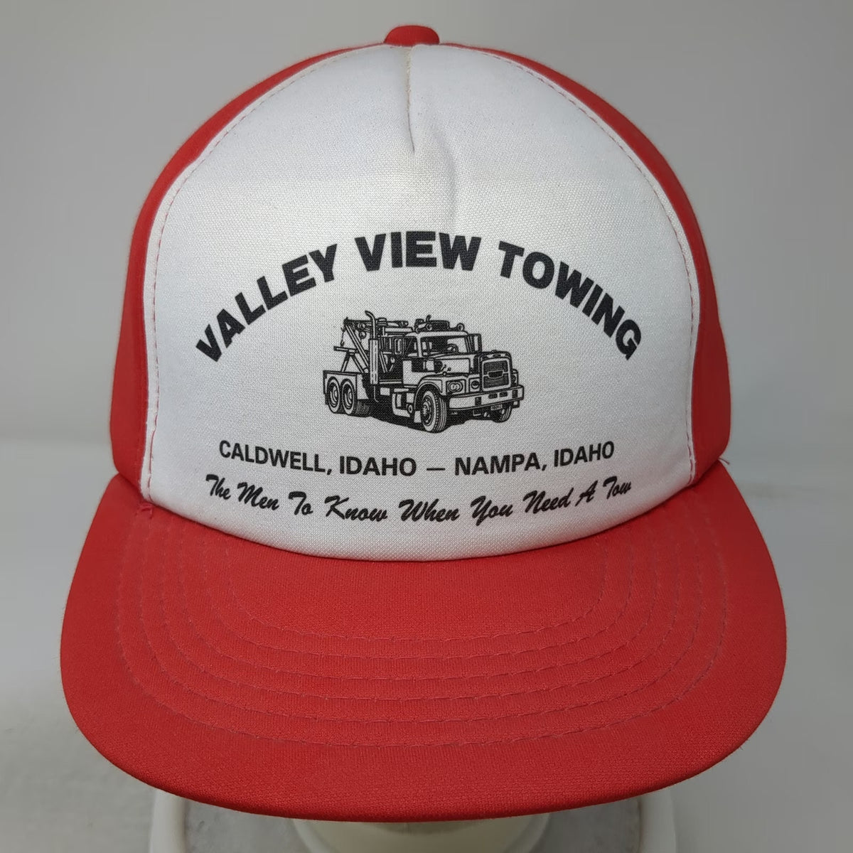 Vernon Headliner 5 Panel Hat Red White One Size Snapback Valley View Towing