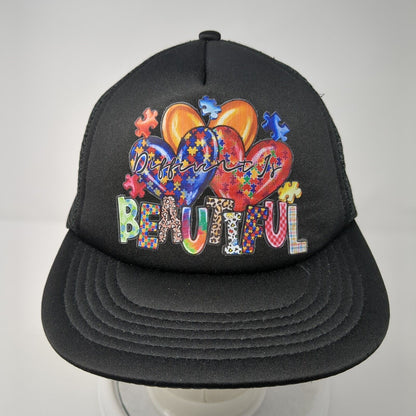 Different is Beautiful Snapback Trucker Hat Black One Size Mesh Back District