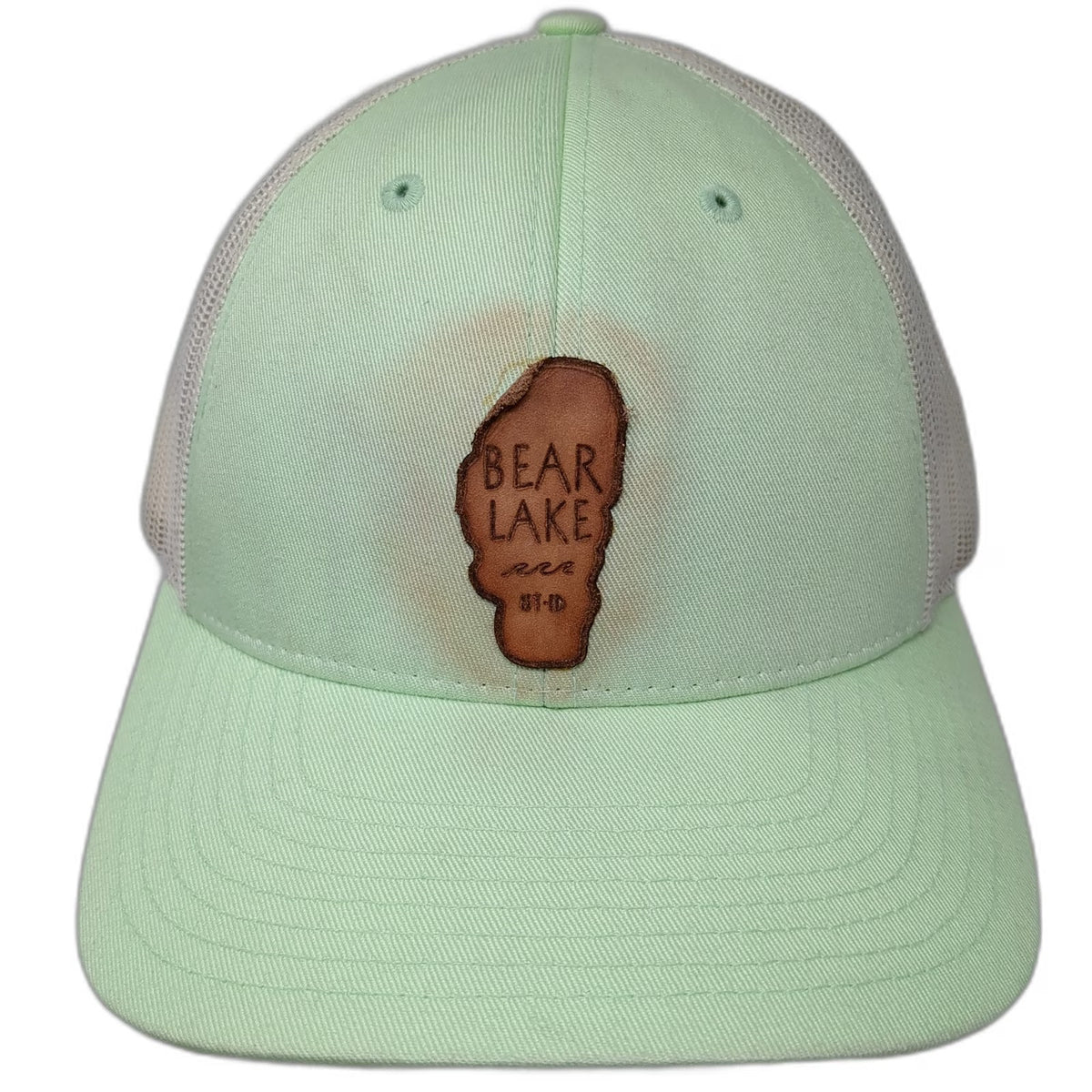 Richardson 115 Trucker Hat Green White L Bear Lake Utah Idaho Leather Patch Mesh