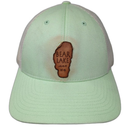 Richardson 115 Trucker Hat Green White L Bear Lake Utah Idaho Leather Patch Mesh