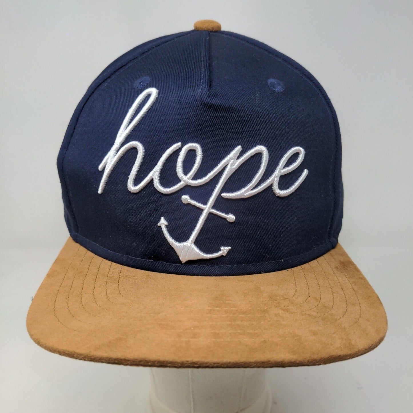 Unbranded Men's Slideback Hat Blue Tan Embroidered Hope Anchor Logo