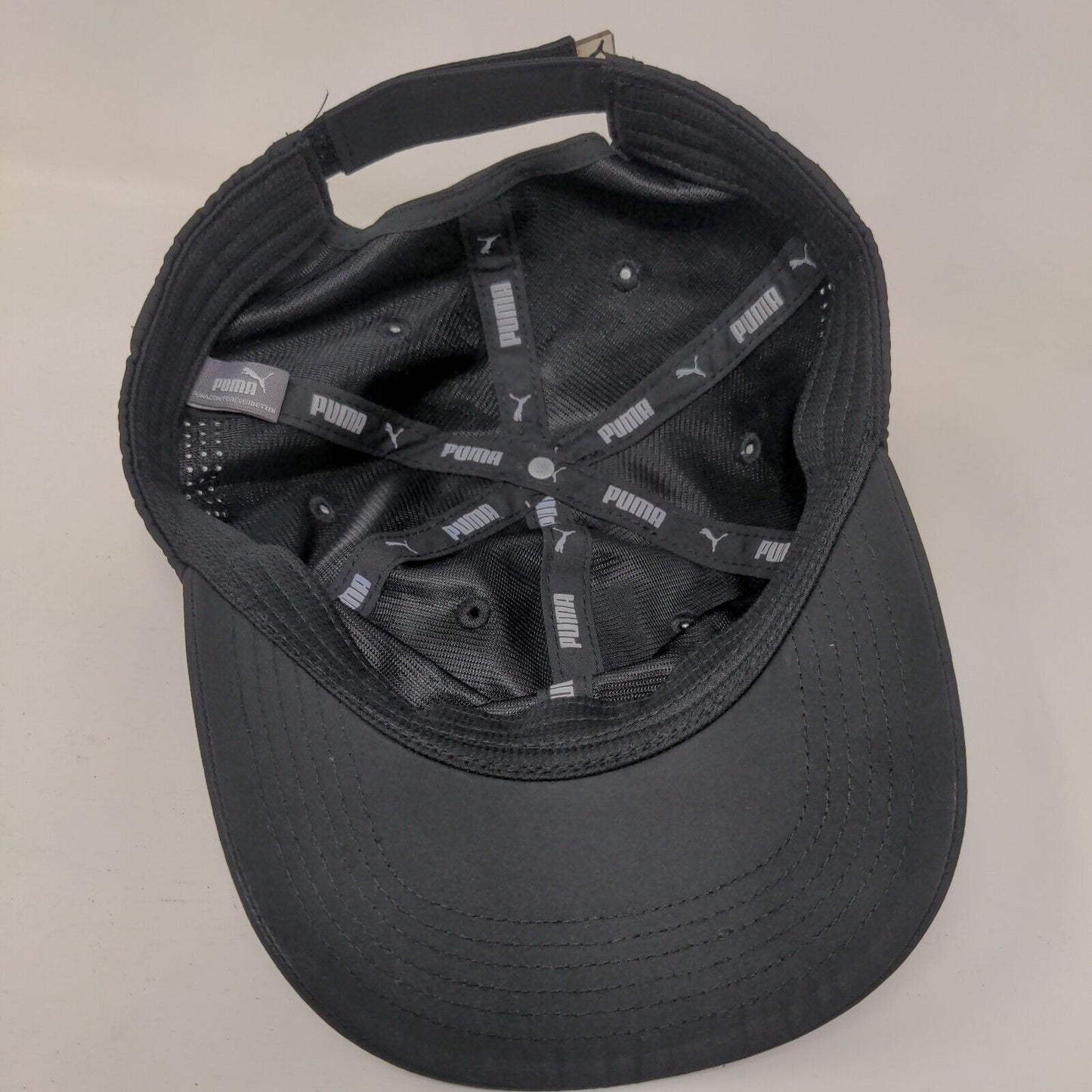 Puma Strapback Hat Black One Size Adjustable Solid 6 Panel Vent Holes