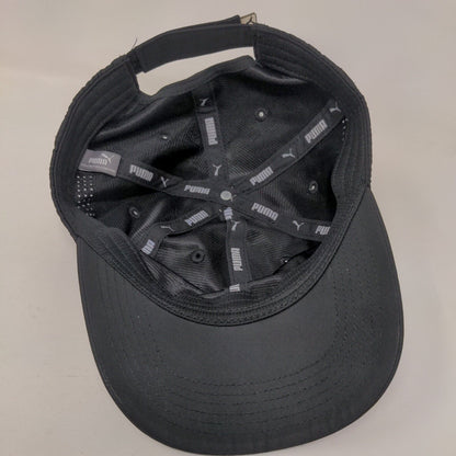 Puma Strapback Hat Black One Size Adjustable Solid 6 Panel Vent Holes