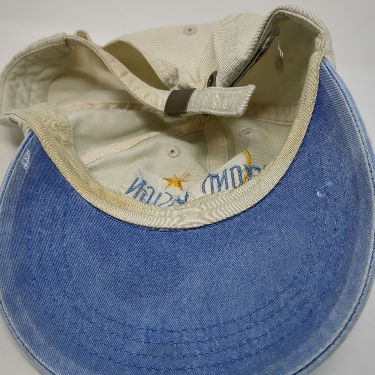 Anvil Baseball Cap Beige Blue One Size Beyond Design Logo Slideback Cotton Hat