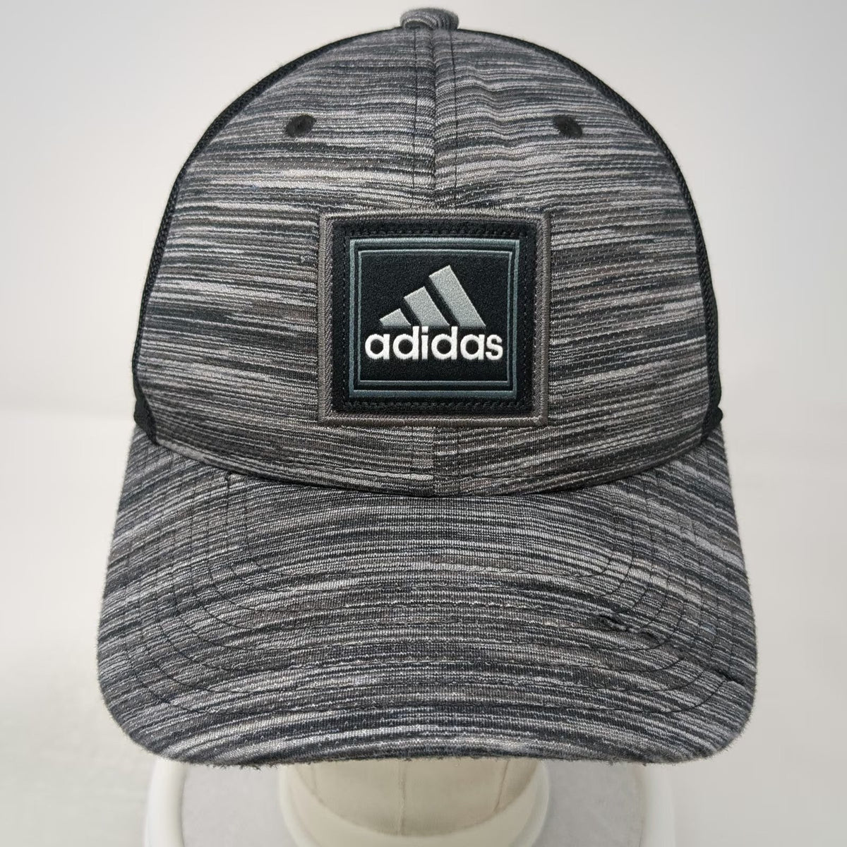 adidas Baseball Cap Gray XL Mesh Back Stretch Fit Space Dye Heathered Curved Hat