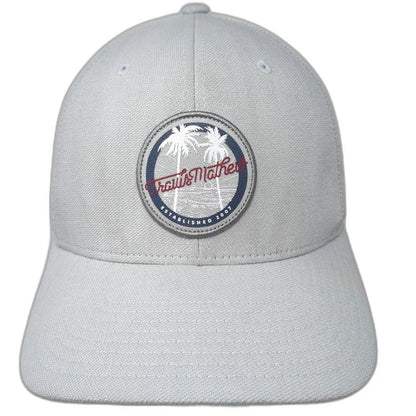TravisMathew Baseball Cap Gray M Palm Tree Patch Flexfit Curved Brim Golf Hat