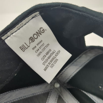 Billabong Snapback Black One Size Flat Brim Hat Embroidered Wave Logo Cotton