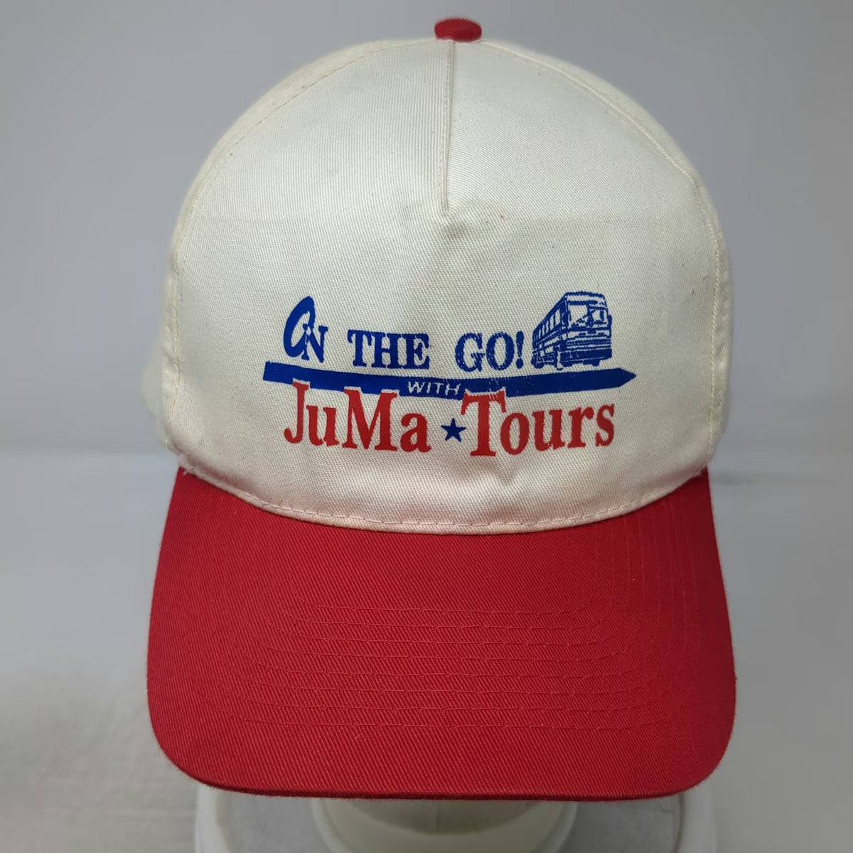 Otto 5 Panel White Red Hat One Size Snapback JuMa Tours Bus Graphic Print Logo