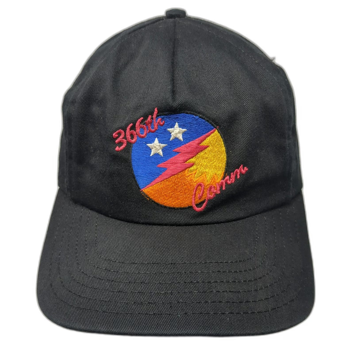 Black 5 Panel One Size Slideback 366th Comm Military Lightning Bolt Hat