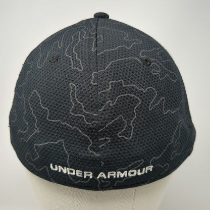 Under Armour Baseball Cap Black L Hat Fitted Gray Camo Topo Pattern Blitzing