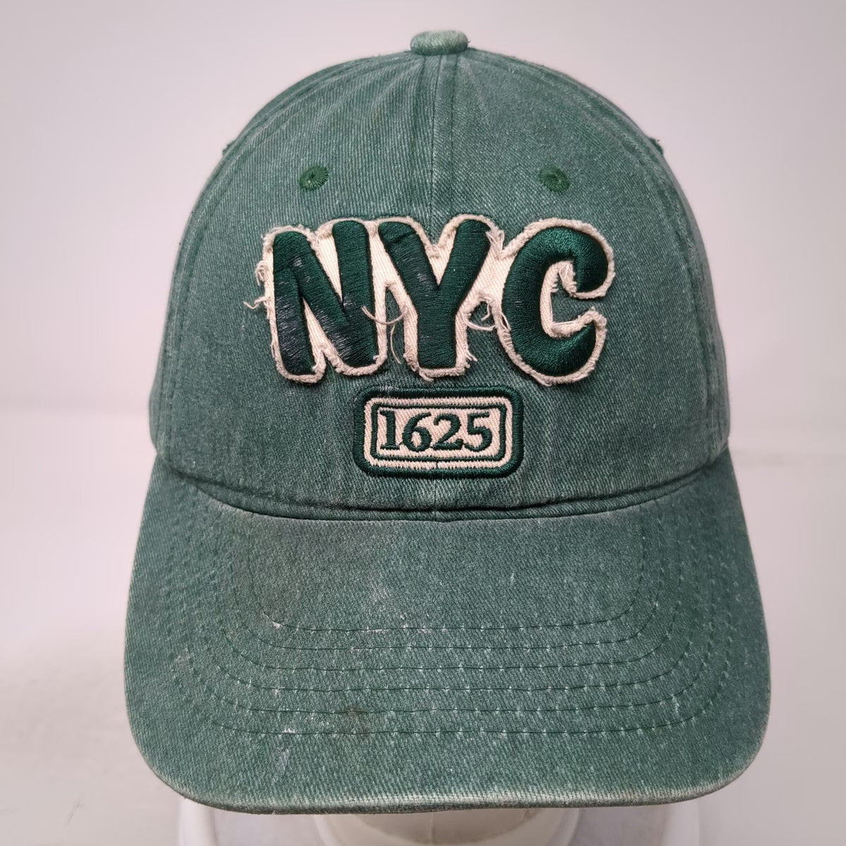 BJB Baseball Cap Green One Size NYC 1625 Frayed Applique Cotton Adjustable Hat