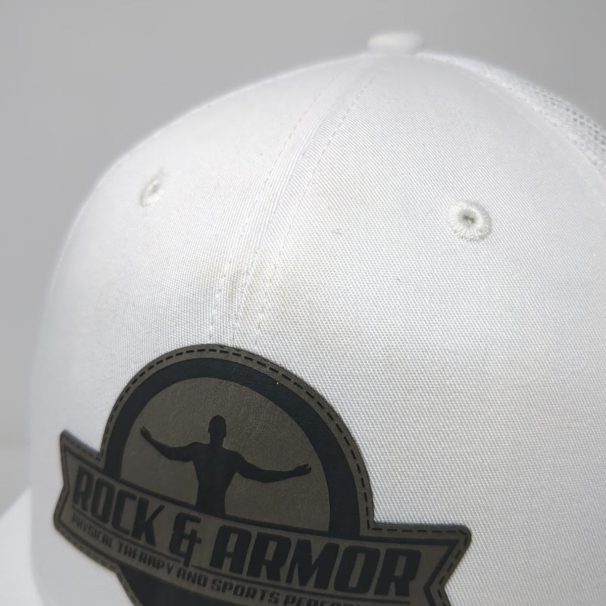 Richardson Trucker Hat White OSFM Rock & Armor Physical Therapy Mesh Snapback