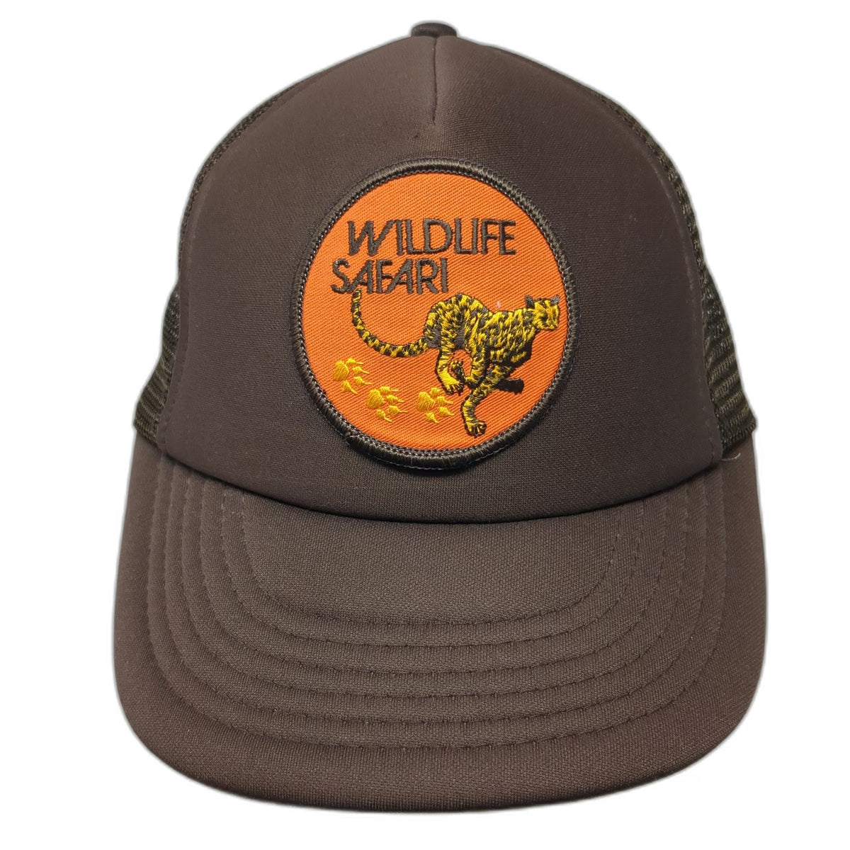 Wildlife Safari Brown Trucker Hat One Size Mesh Snapback Running Cheetah Patch
