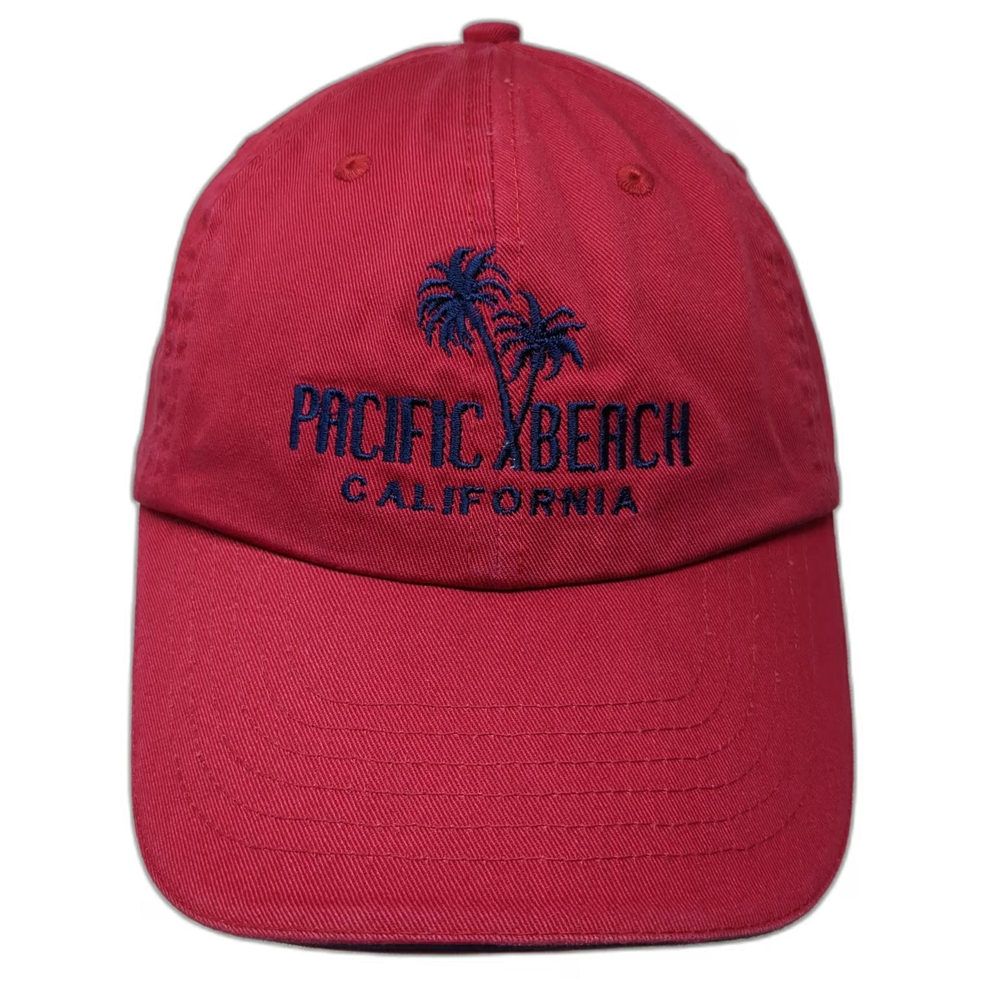Red Baseball Cap OSFM Pacific Beach California Palm Trees Hat Adjustable Blue