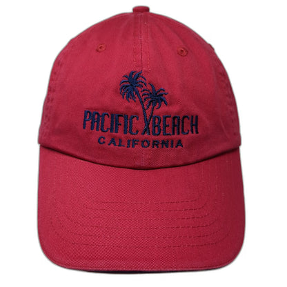 Red Baseball Cap OSFM Pacific Beach California Palm Trees Hat Adjustable Blue