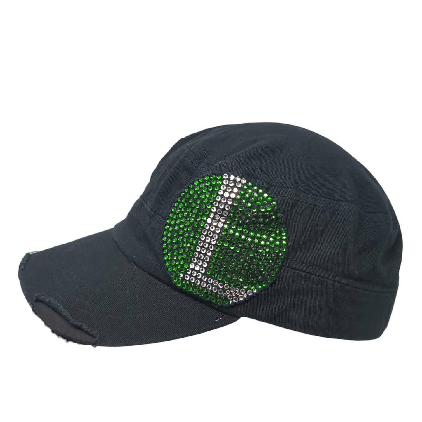 Unbranded Strapback Cadet Army Hat Black One Size Rhinestone Bling