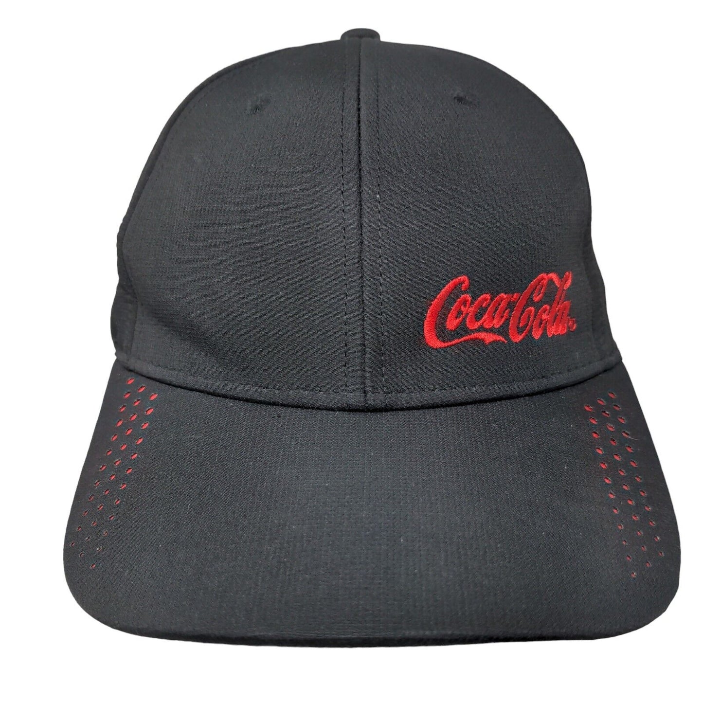 Coca-Cola Strapback Hat Black OSFM Adjustable Embroidered Moisture Wicking UV