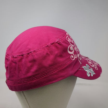 Pink Army Cap One Size Studded Rhinestone Butterfly Scroll Fleur-de-lis Hat