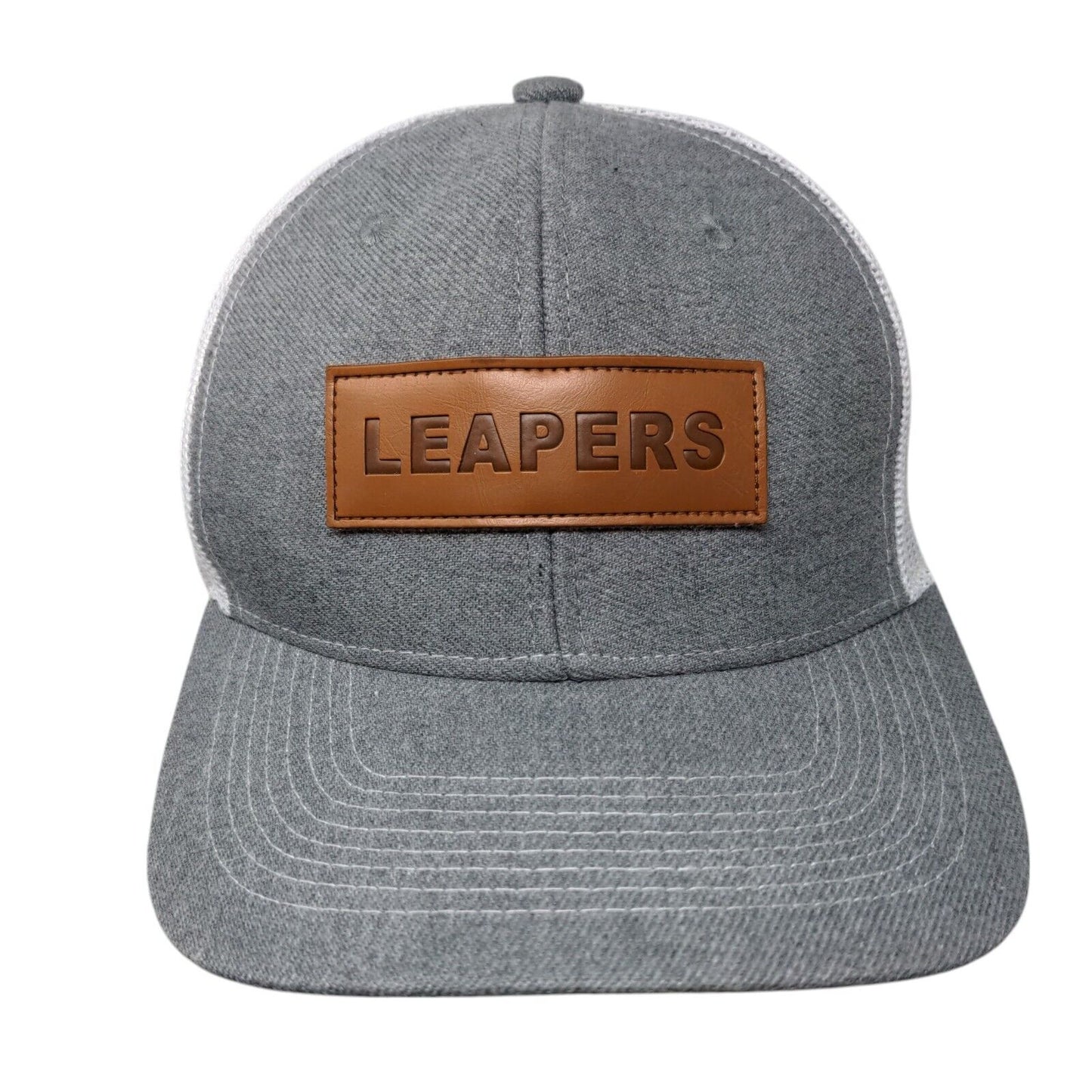 Leapers Snapback Trucker Hat Gray One Size Leather Patch Mesh Back