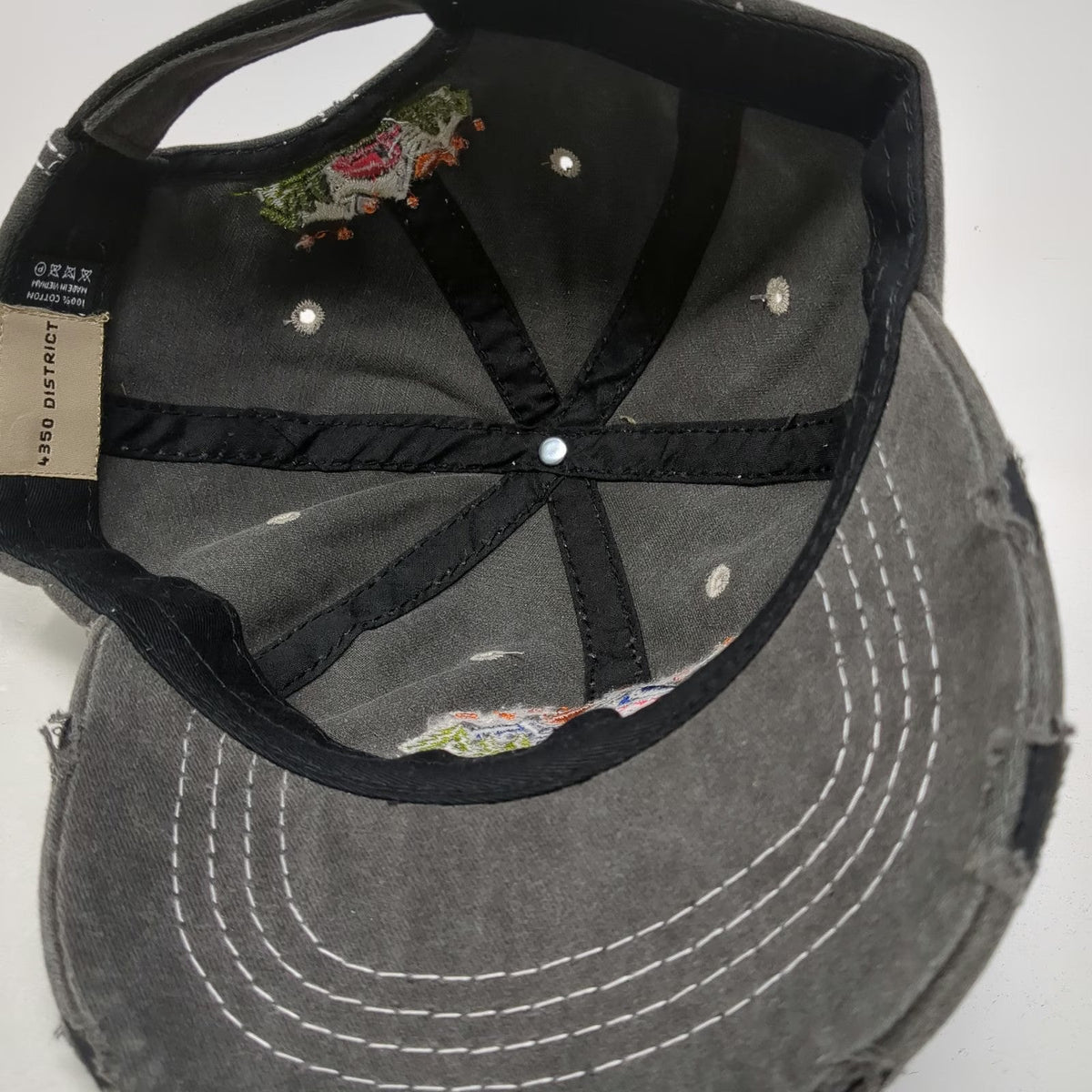 4350 District Baseball Cap Gray One Size Happy Camper Distressed Strapback Hat