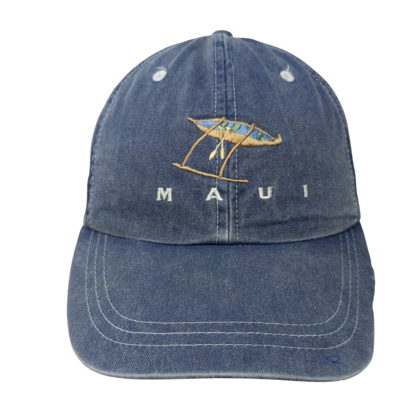 MAUI Slideback Hat Blue OSFA Adjustable Embroidered Vented Holes 6 Panel Cotton