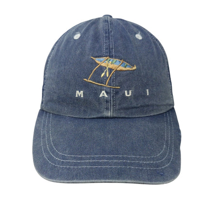 MAUI Slideback Hat Blue OSFA Adjustable Embroidered Vented Holes 6 Panel Cotton
