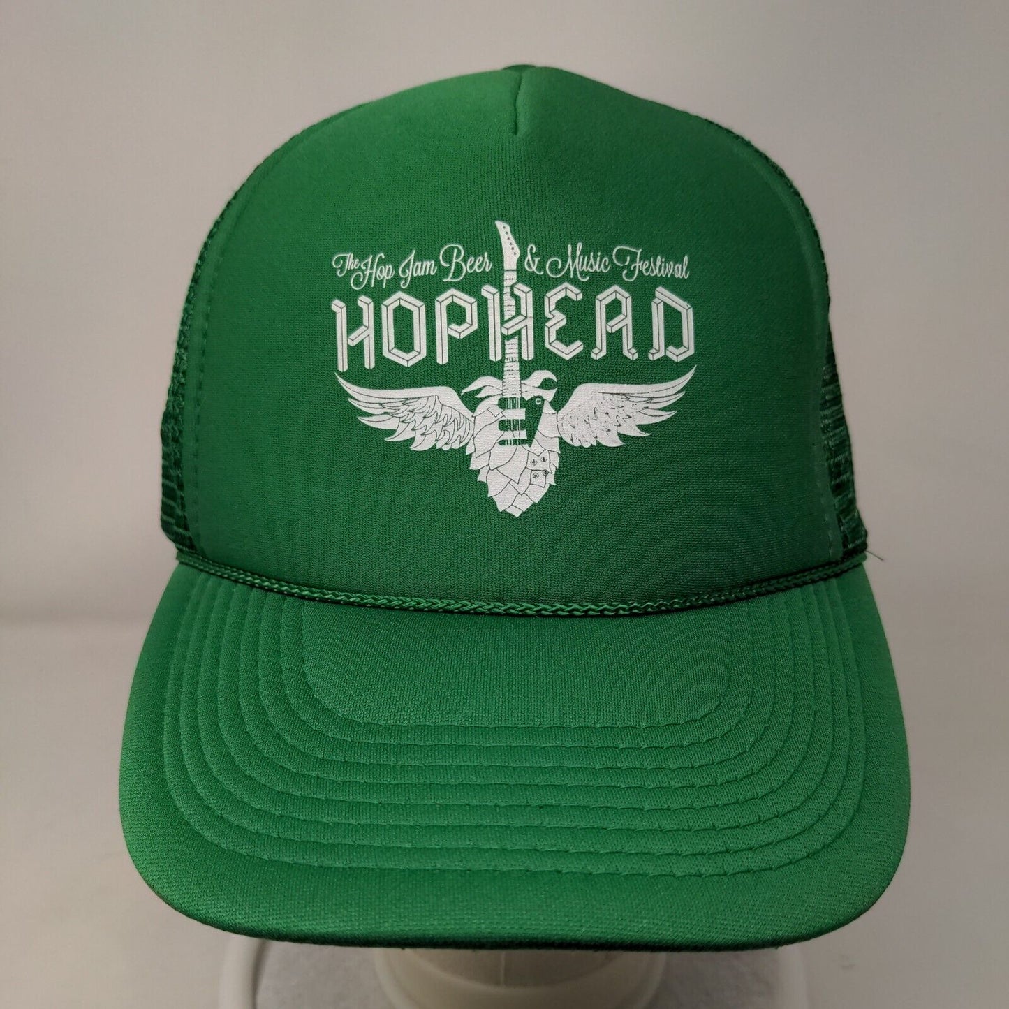 Hop Head The Hop Jam Beer & Music Festival Trucker Hat Green OSFM Mesh Back Rope