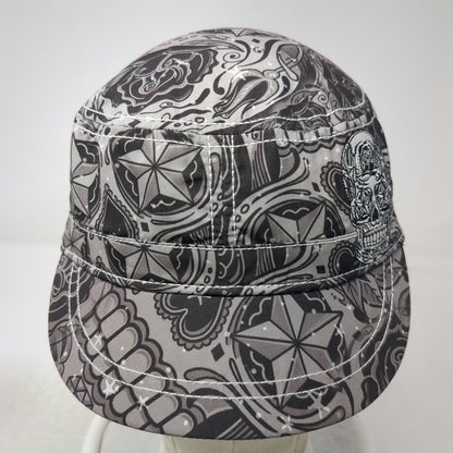 Hot Leathers Army Cap Gray One Size Sugar Skull Tattoo Art Strapback Hat Rose