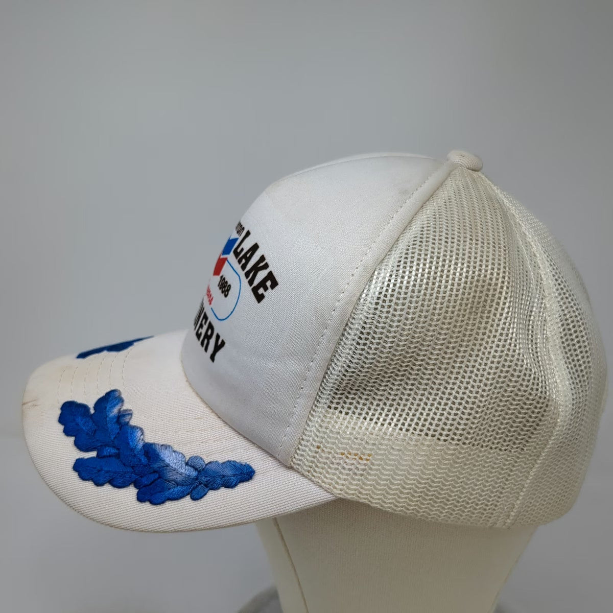 Headwear II Chevron Salt Lake Refinery 40 Years Trucker Hat White One Size Mesh