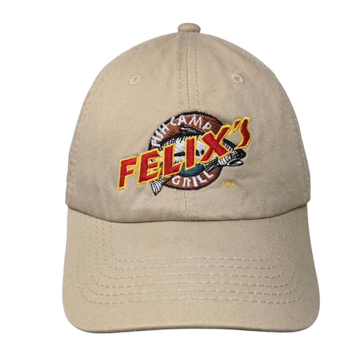 Felix's Fish Camp Grill Strapback Hat Tan OSFM Adjustable Embroidered Otto