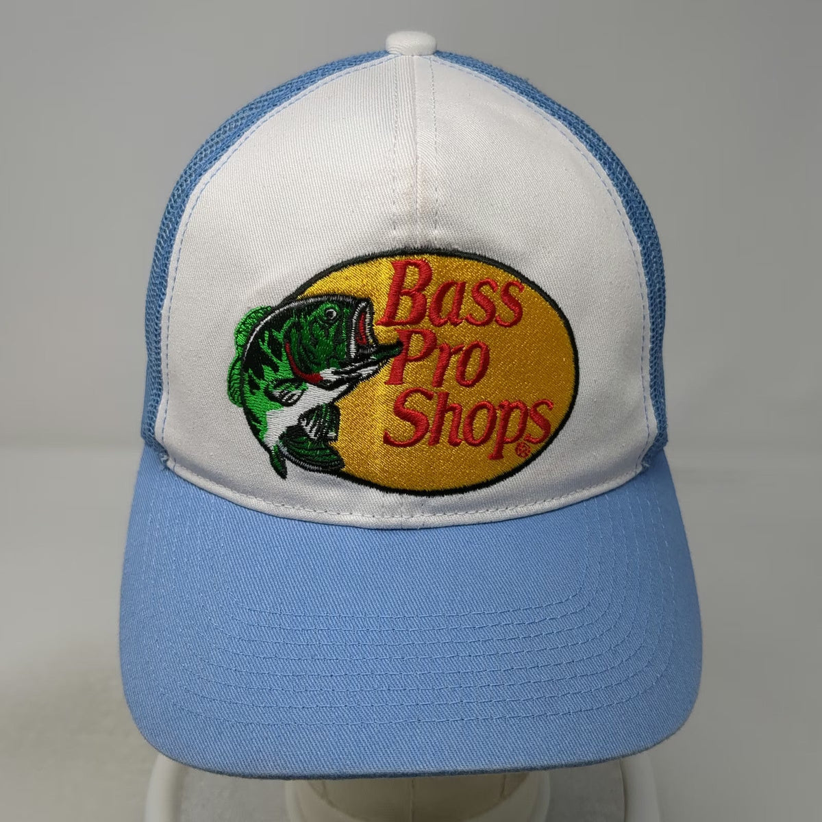 Bass Pro Shops Trucker Hat Blue One Size Bass Fish Patch Mesh Back Snapback