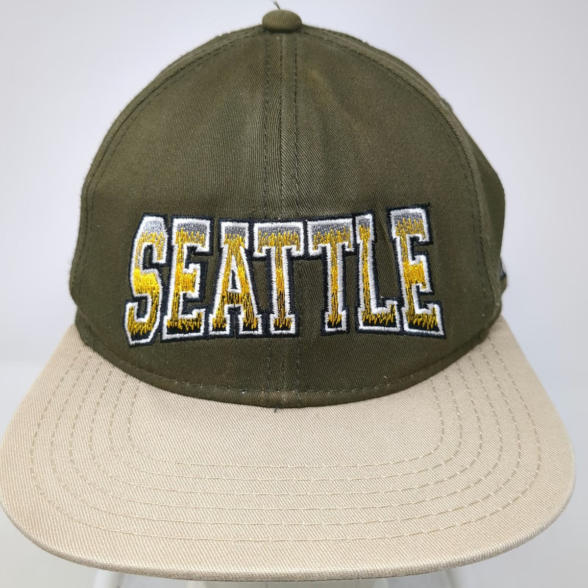 Baseball Cap Green Beige One Size Seattle Washington Strapback Flat Brim Hat