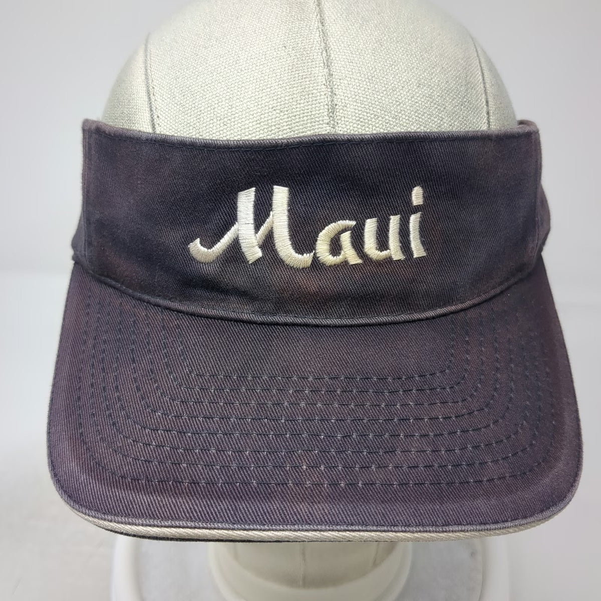 Visor Blue One Size Maui Script Embroidered Strapback Hat Contrast Piping Trim