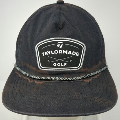 TaylorMade 5 Panel Black One Size Golf Snapback Rope Distressed Logo Patch Hat