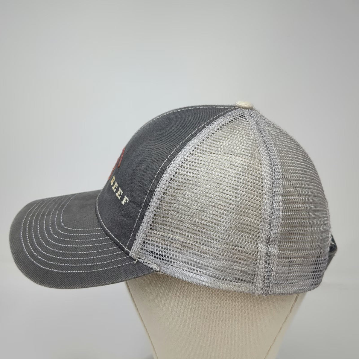 Agri Beef Baseball Cap Gray One Size Mesh Back Strapback Contrast Stitch Hat