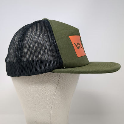 RVCA Trucker Hat Green OSFM Mesh Back Hawaii VA Logo Deep Fit Snapback Flat Brim