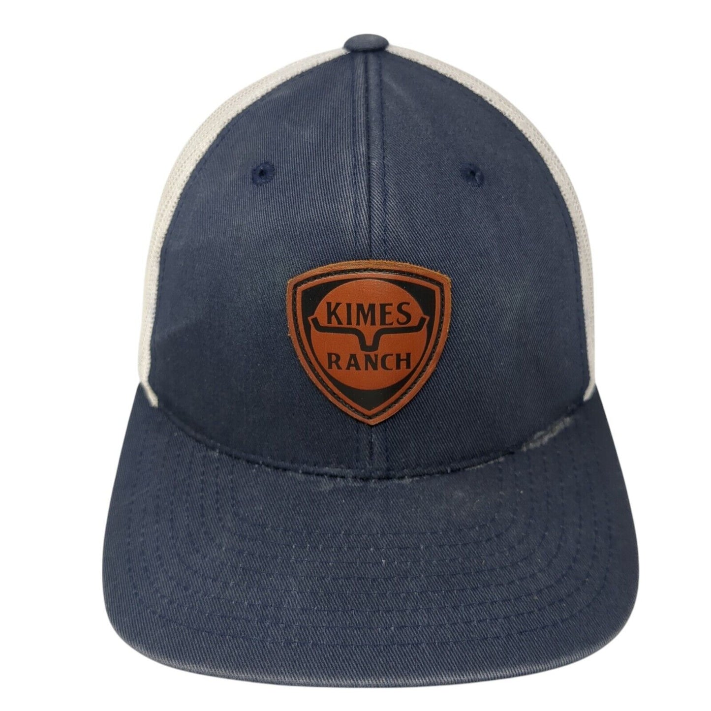 Kimes Ranch Snapback Mesh Back Trucker Hat Blue One Size Leather Patch