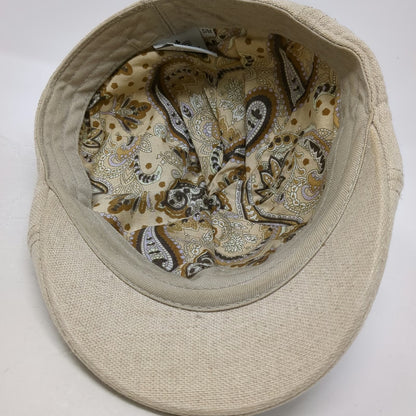 Vintage Crown Co Newsboy Cap Beige M Linen Cotton Paisley Lining Fitted Hat