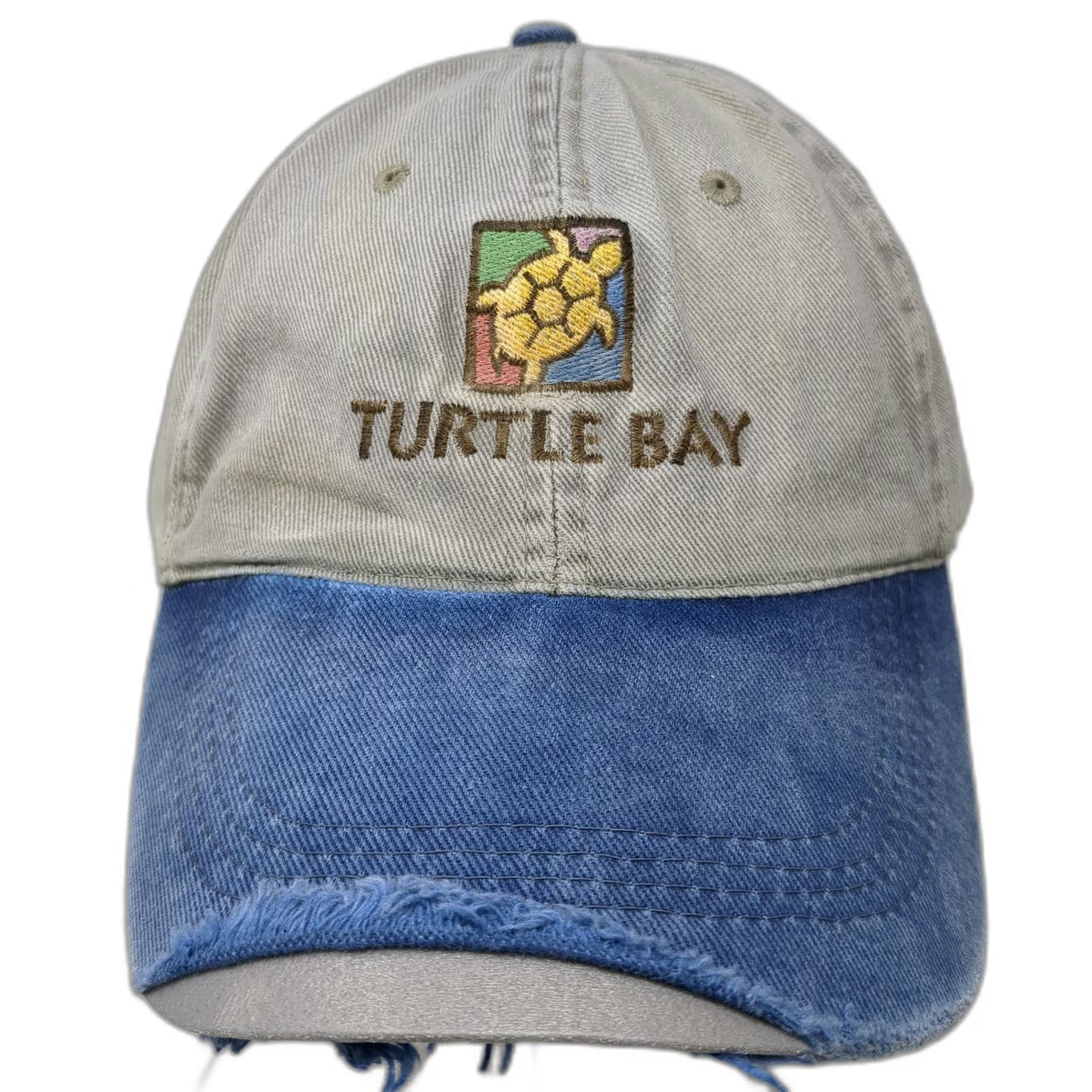 Turtle Bay Redding California Baseball Cap Beige Blue One Size Distressed Hat