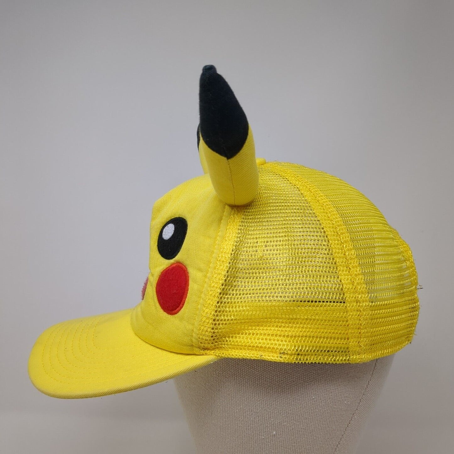 Pikachu with Ears Snapback Trucker Hat Yellow OS Adjustable Mesh Back Pokemon
