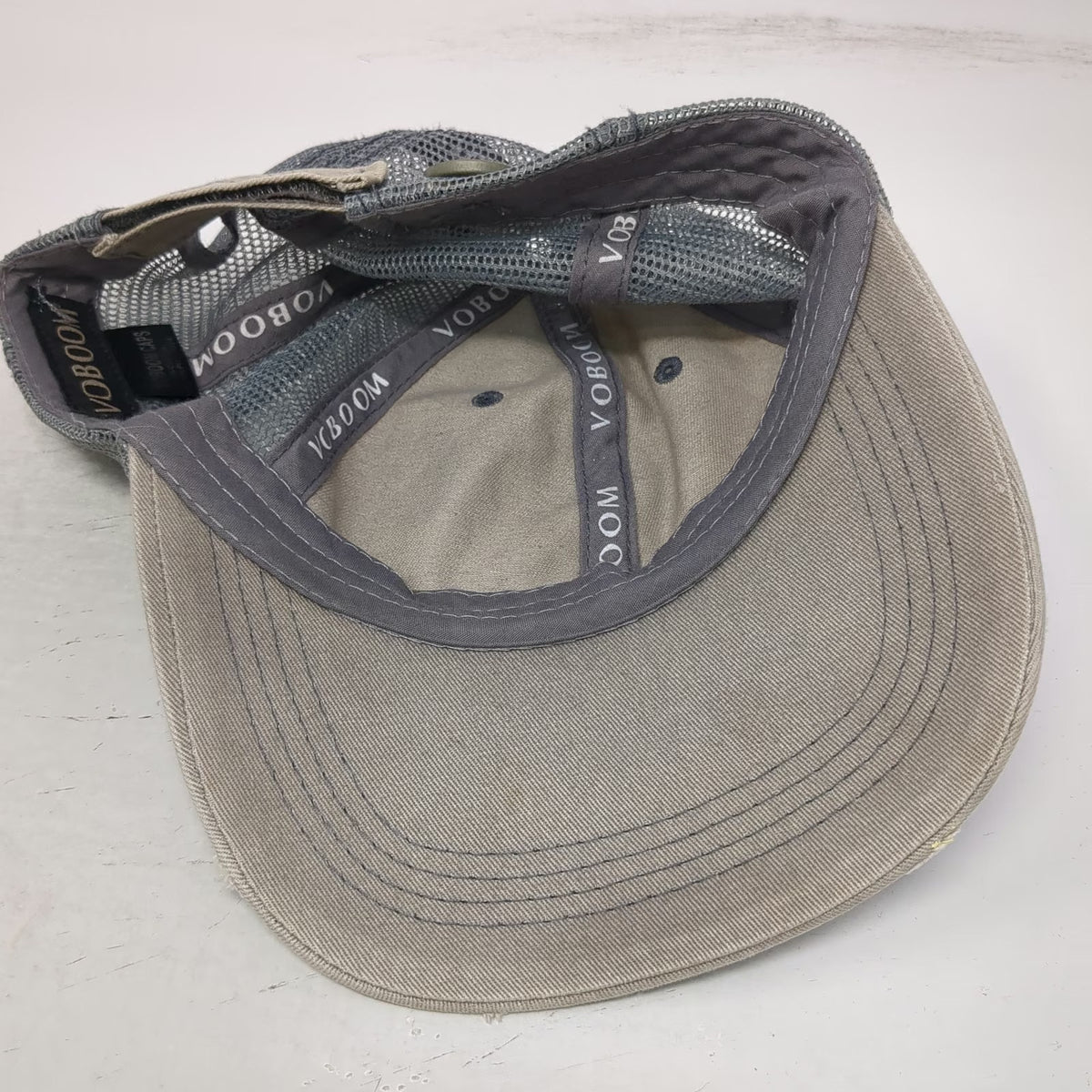 VOBOOM Baseball Cap Beige One Size Mesh Distressed Mask Buttons Strapback Hat